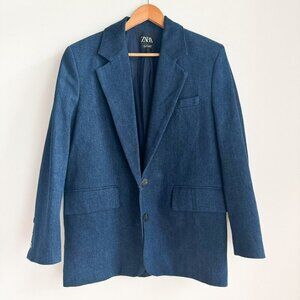 Zara Blue Denim Boxy Oversized Menswear Style Blazer S
